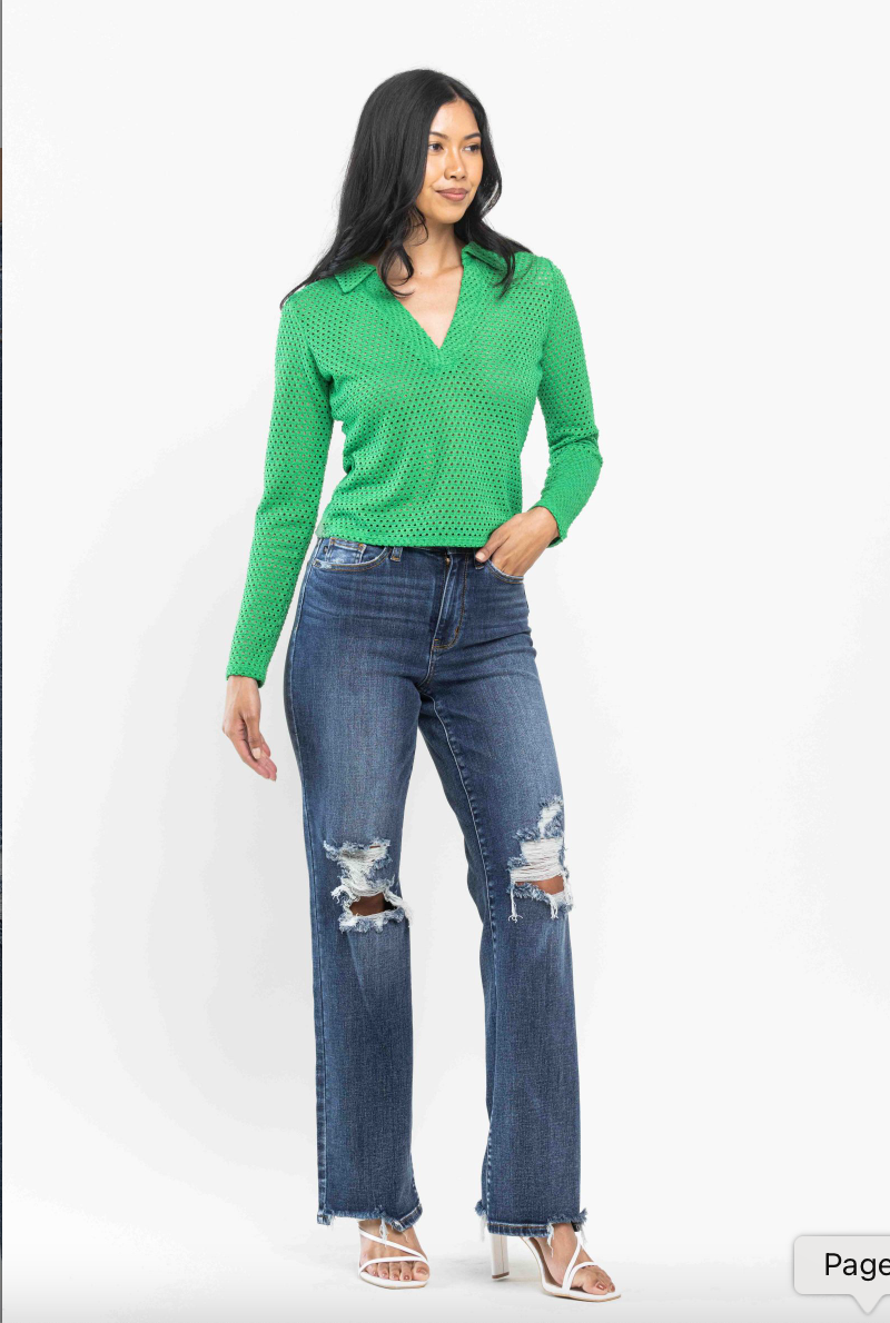 Judy Blue 90's Knee Destroy Straight Leg Jeans