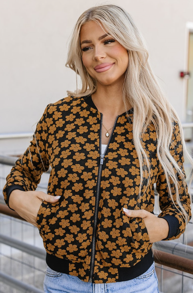 Ampersand Avenue Flower Bomb-er Jacket - Mustard