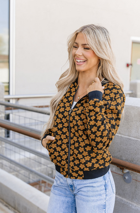 Ampersand Avenue Flower Bomb-er Jacket - Mustard