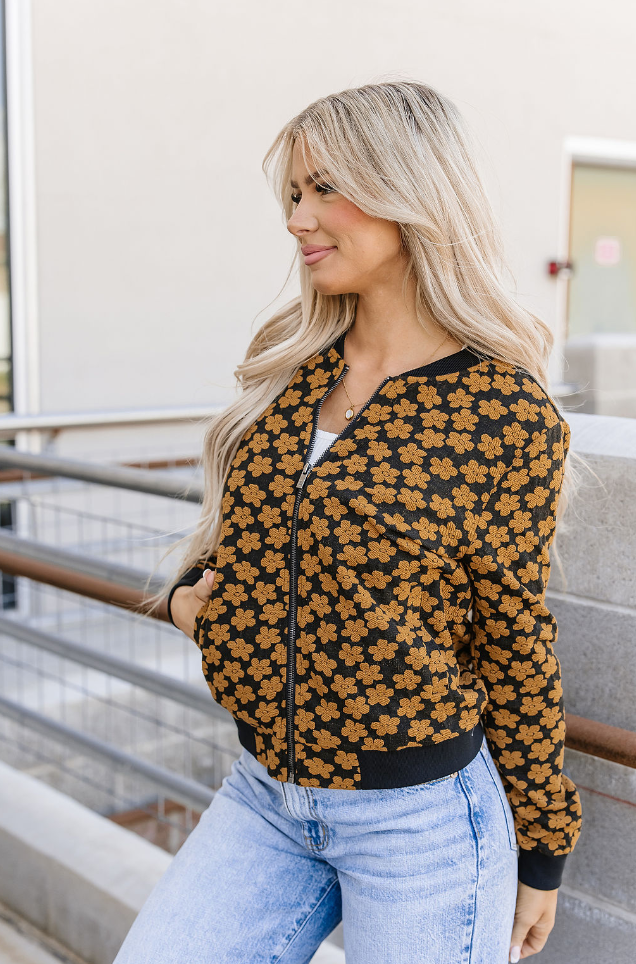 Ampersand Avenue Flower Bomb-er Jacket - Mustard