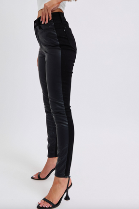 Judy Blue Faux Leather & Denim Skinny Jeans