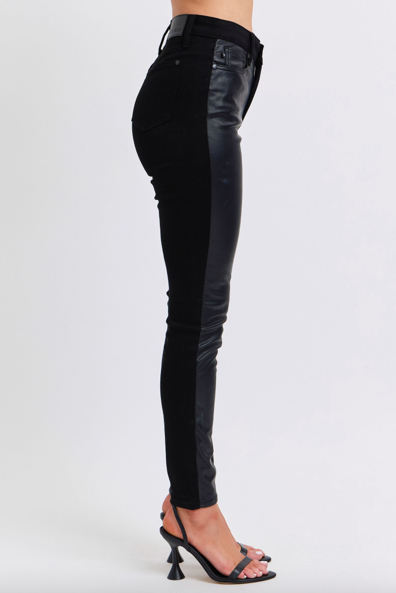 Judy Blue Faux Leather & Denim Skinny Jeans