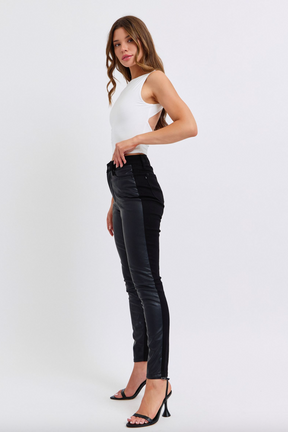 Judy Blue Faux Leather & Denim Skinny Jeans