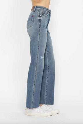 Judy Blue Tummy Control Raw Hem Straight Leg