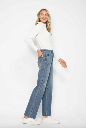 Judy Blue Tummy Control Raw Hem Straight Leg