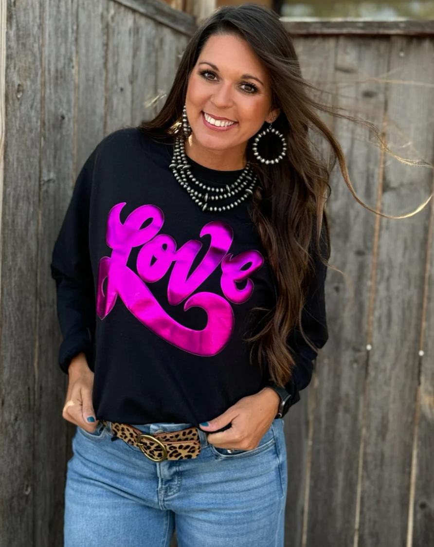 Metallic Puffy Love Sweatshirt