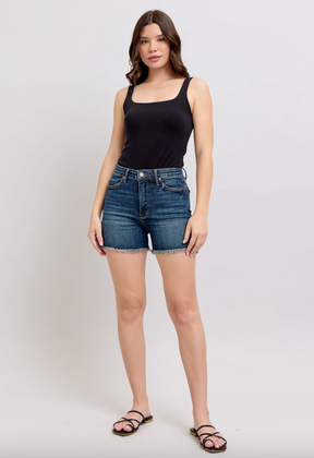 Judy Blue Tummy Control Fray Hem Shield Pocket Shorts