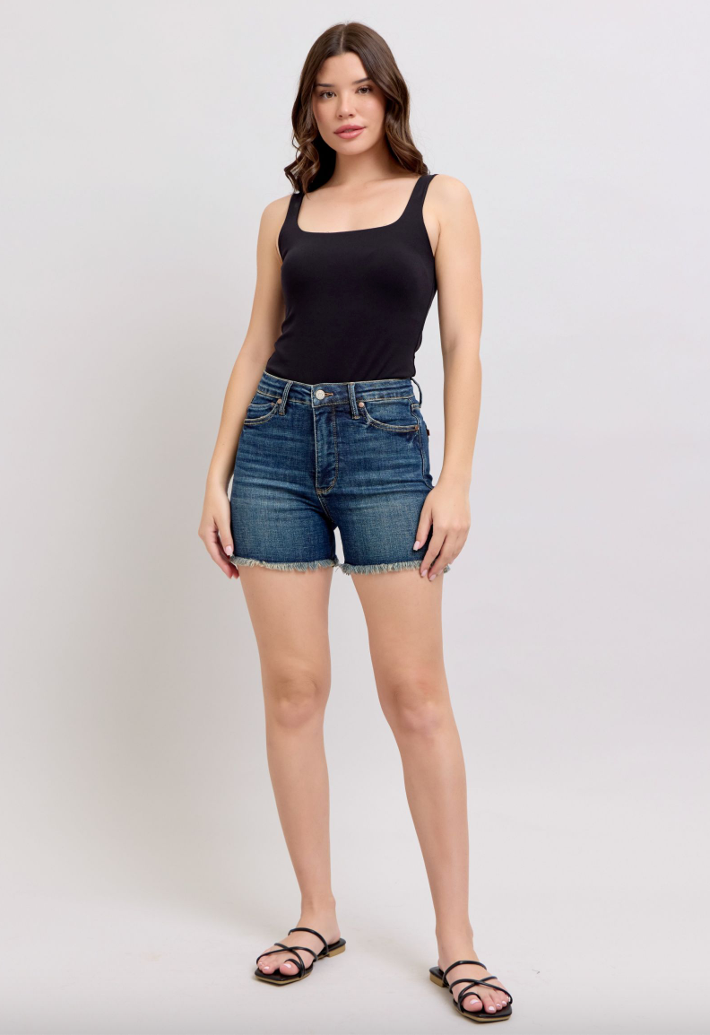 Judy Blue Tummy Control Fray Hem Shield Pocket Shorts