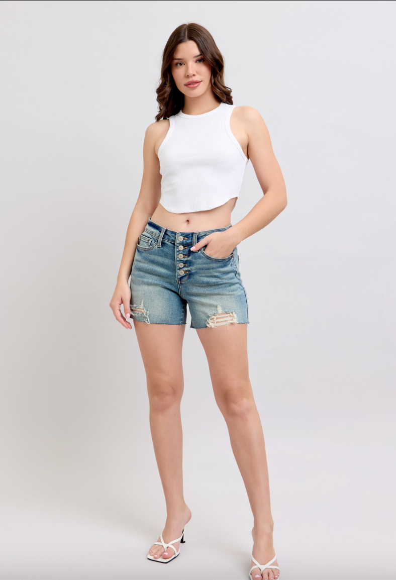 Judy Blue Vintage Wash Button Fly Destroyed Shorts