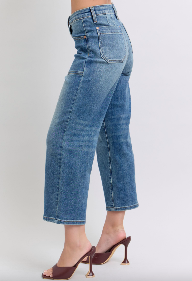 Judy Blue Utility Pocket Cropped Wide Leg Jeans