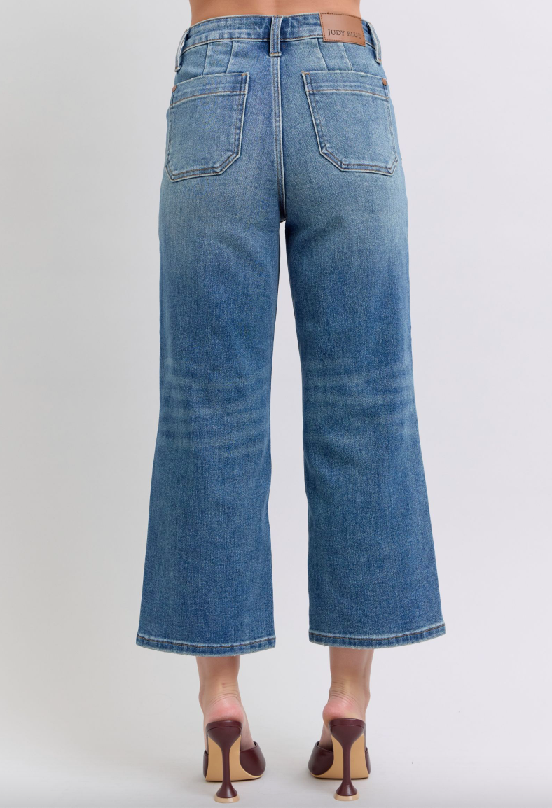 Judy Blue Utility Pocket Cropped Wide Leg Jeans