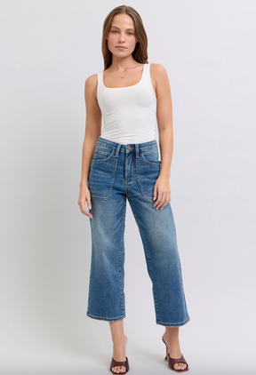 Judy Blue Utility Pocket Cropped Wide Leg Jeans