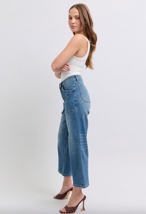 Judy Blue Utility Pocket Cropped Wide Leg Jeans