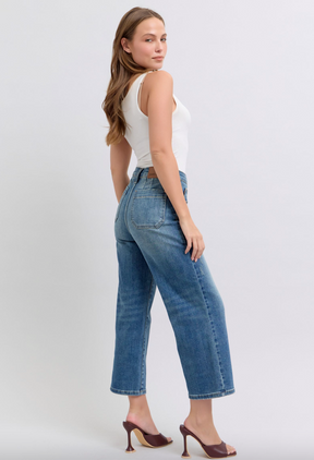 Judy Blue Utility Pocket Cropped Wide Leg Jeans