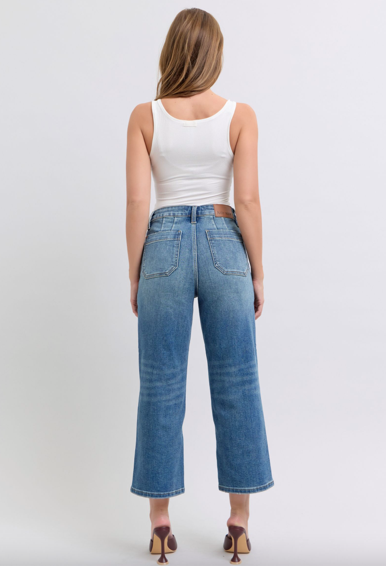 Judy Blue Utility Pocket Cropped Wide Leg Jeans