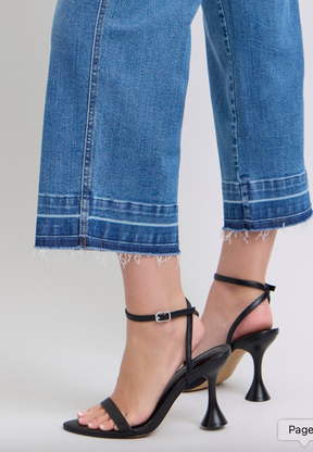 Judy Blue Tummy Control Release Hem Cropped Wide Leg Jeans