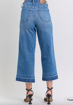 Judy Blue Tummy Control Release Hem Cropped Wide Leg Jeans