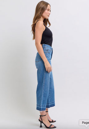 Judy Blue Tummy Control Release Hem Cropped Wide Leg Jeans