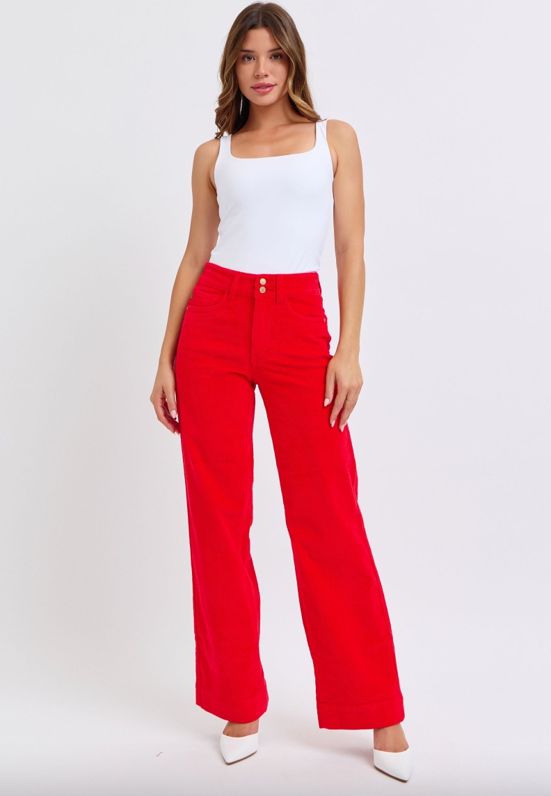 Judy Blue Red Corduroy Wide Leg Trouser