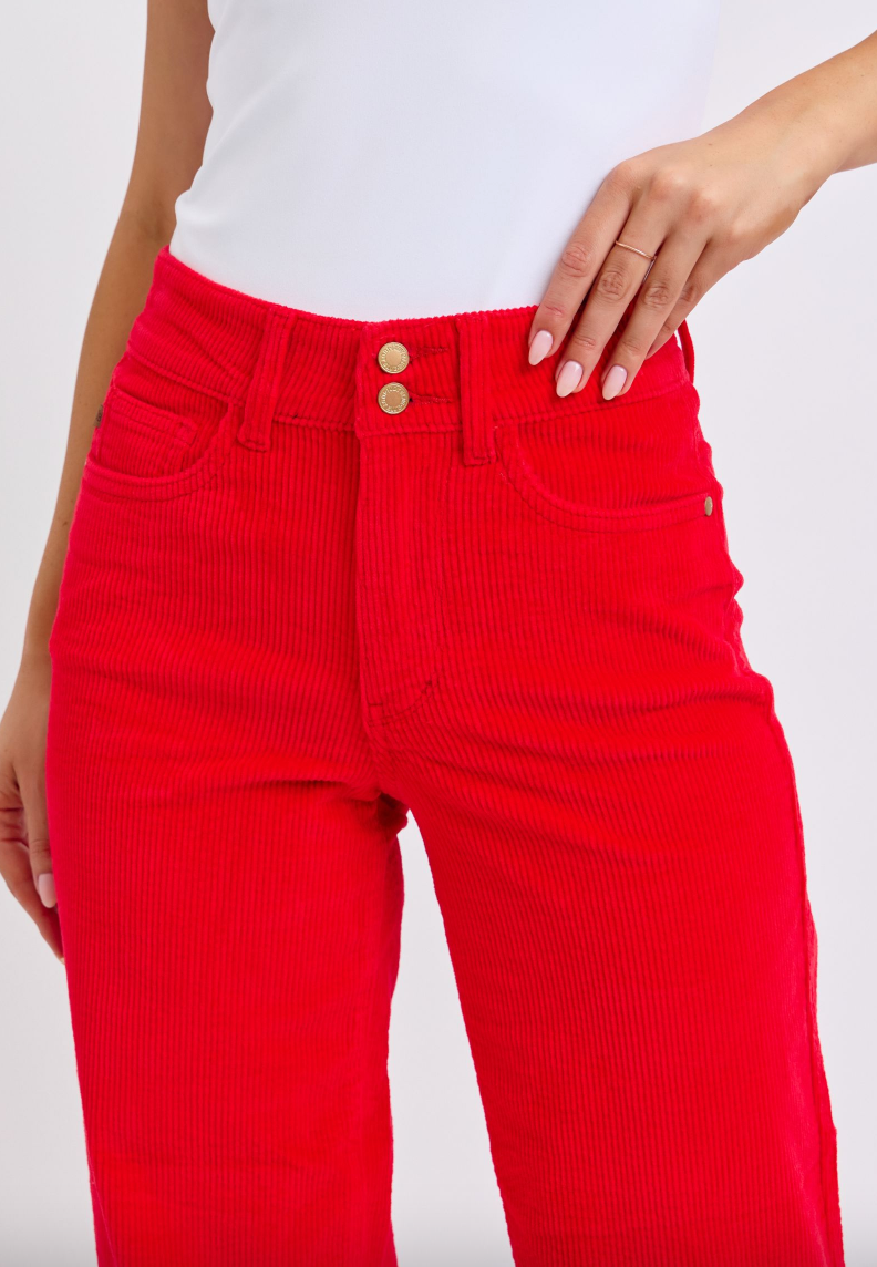 Judy Blue Red Corduroy Wide Leg Trouser