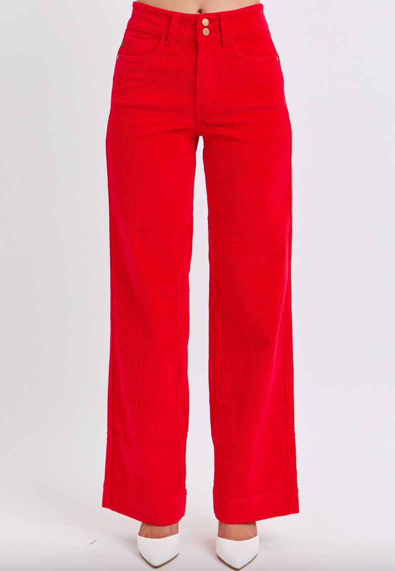 Judy Blue Red Corduroy Wide Leg Trouser