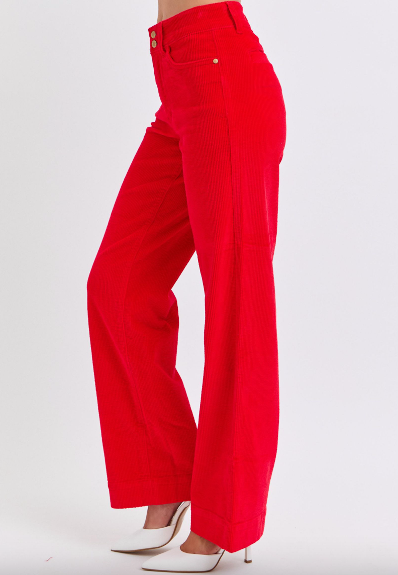 Judy Blue Red Corduroy Wide Leg Trouser