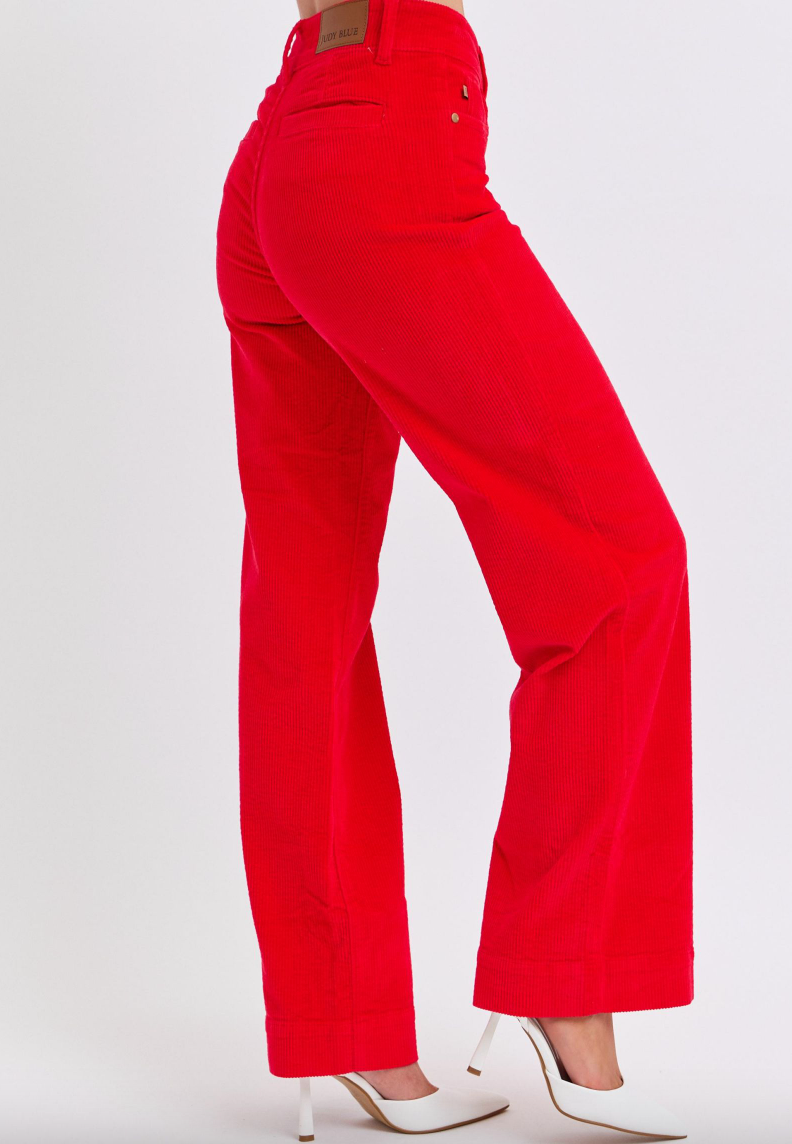 Judy Blue Red Corduroy Wide Leg Trouser