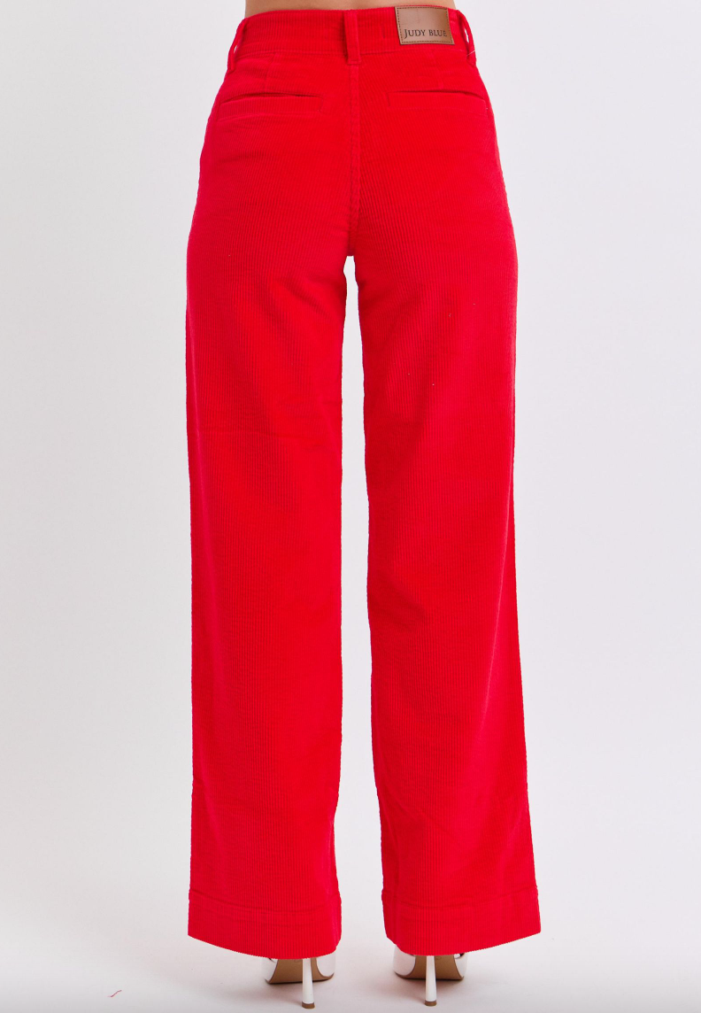 Judy Blue Red Corduroy Wide Leg Trouser