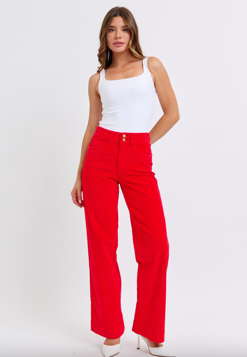 Judy Blue Red Corduroy Wide Leg Trouser