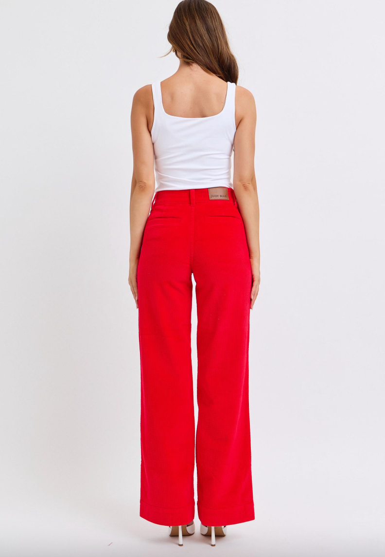 Judy Blue Red Corduroy Wide Leg Trouser