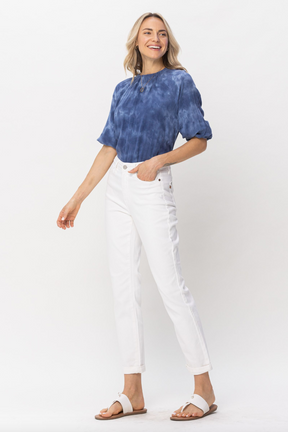 Judy Blue Double Cuff White Boyfriend Jeans