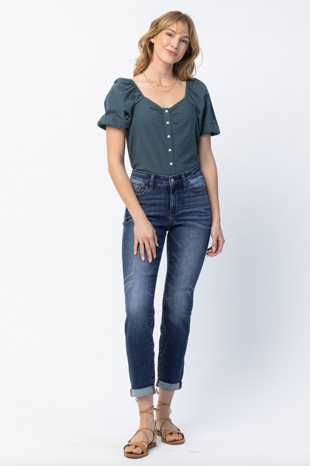 Judy Blue Cuffed Non-Distressed Girlfriend Jeans