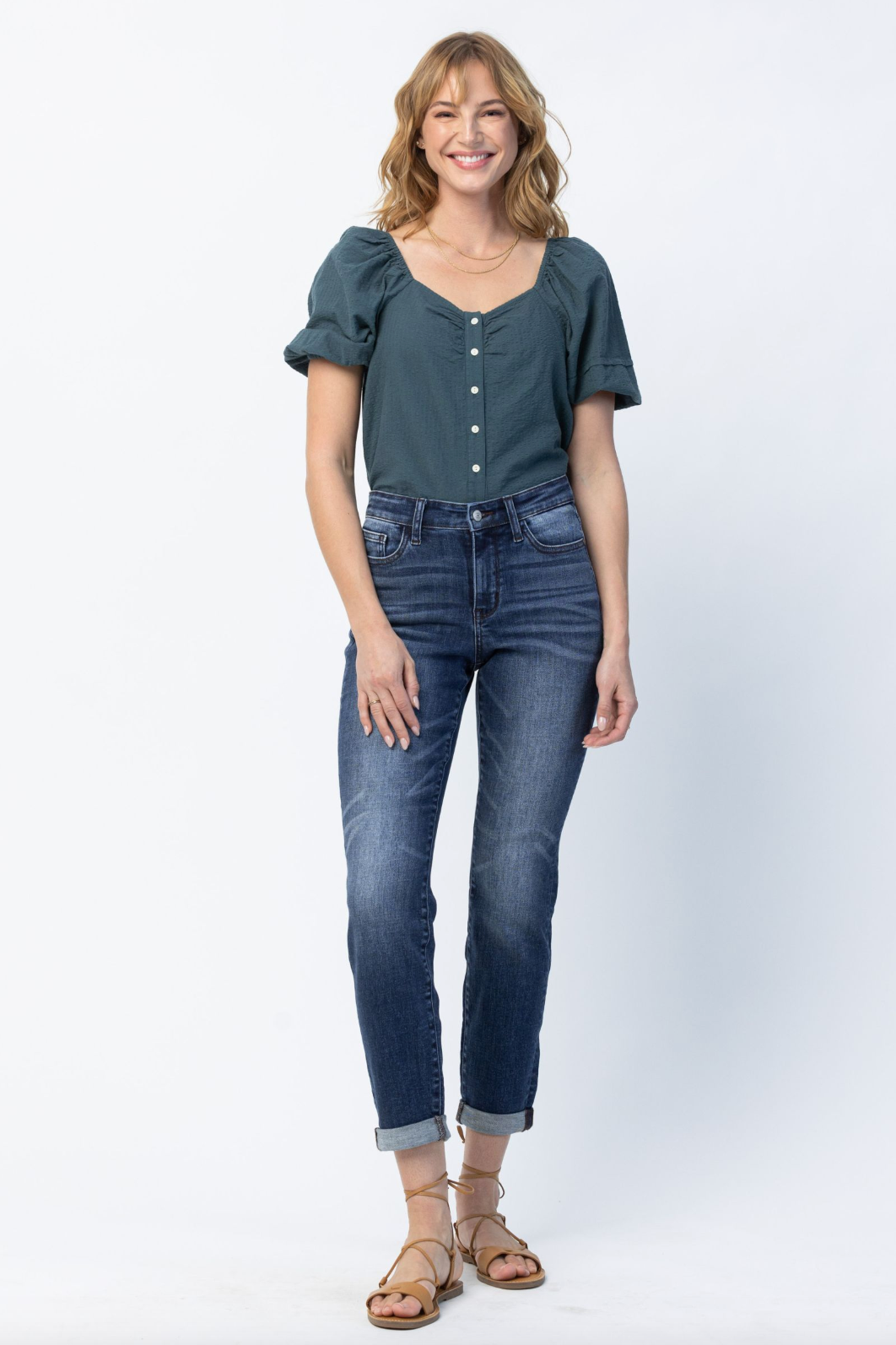 Judy Blue Cuffed Non-Distressed Girlfriend Jeans