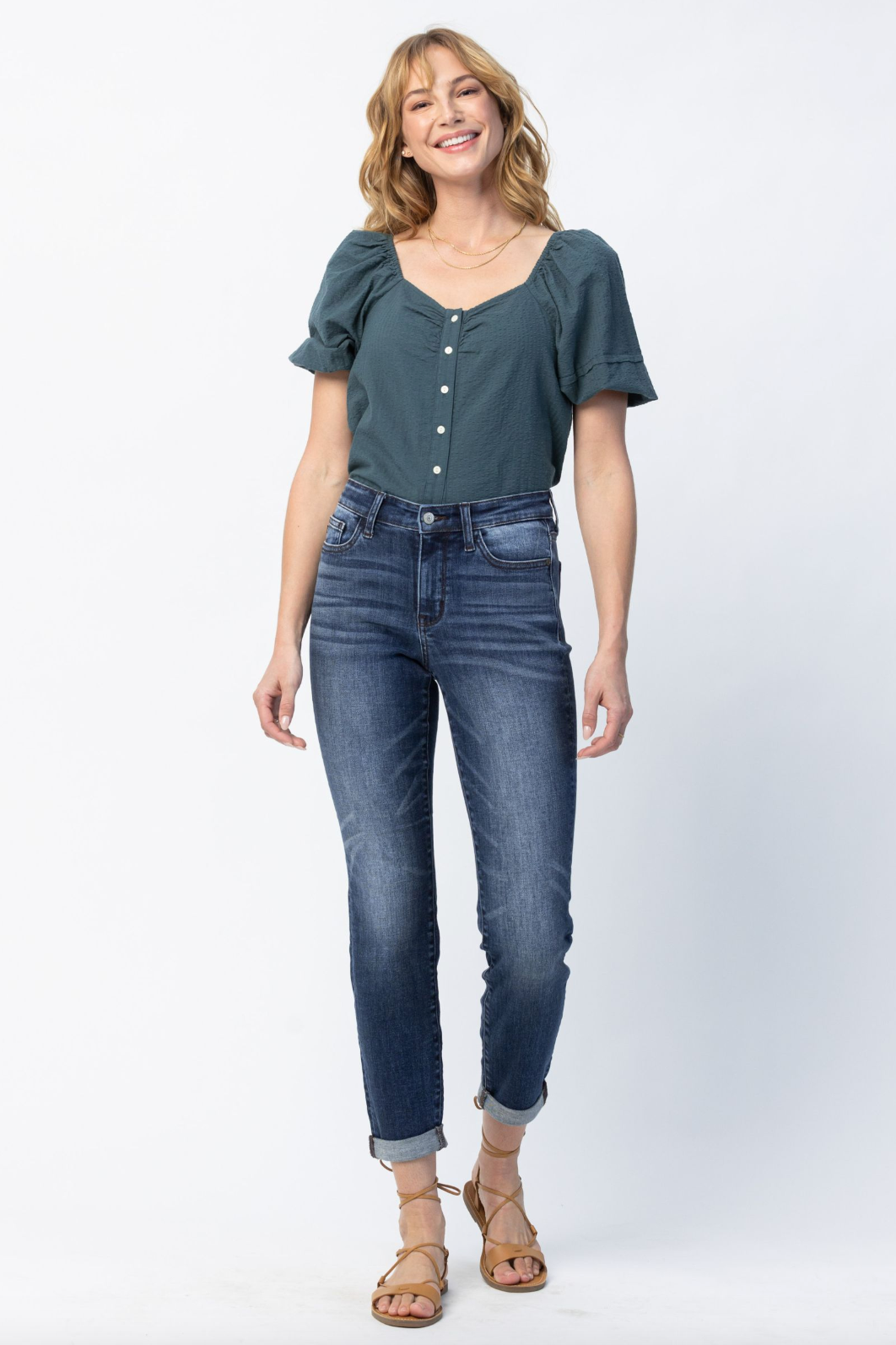 Judy Blue Cuffed Non-Distressed Girlfriend Jeans