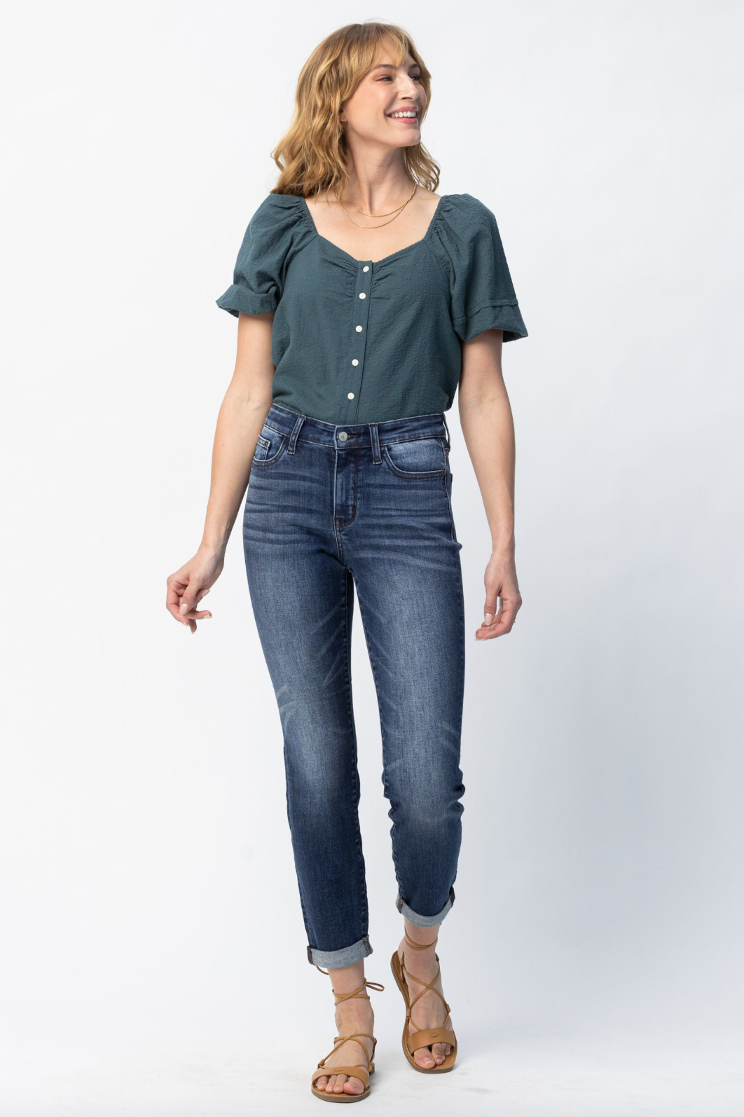 Judy Blue Cuffed Non-Distressed Girlfriend Jeans