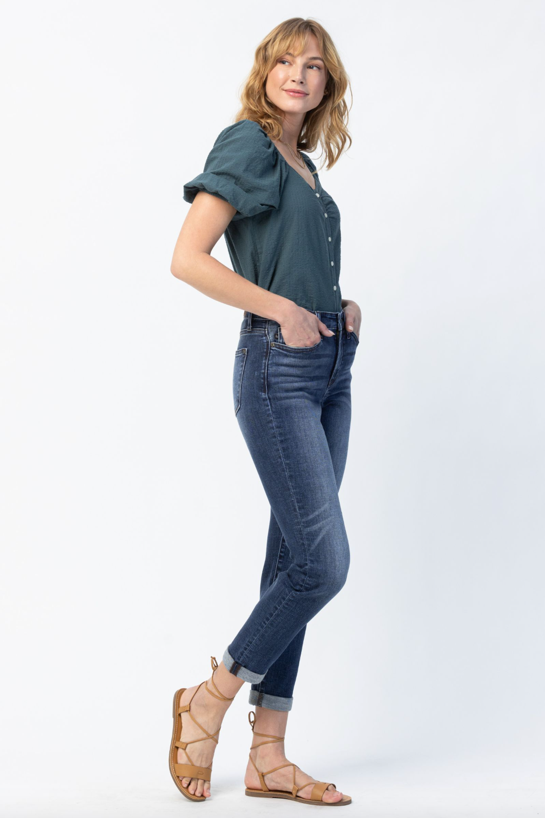 Judy Blue Cuffed Non-Distressed Girlfriend Jeans