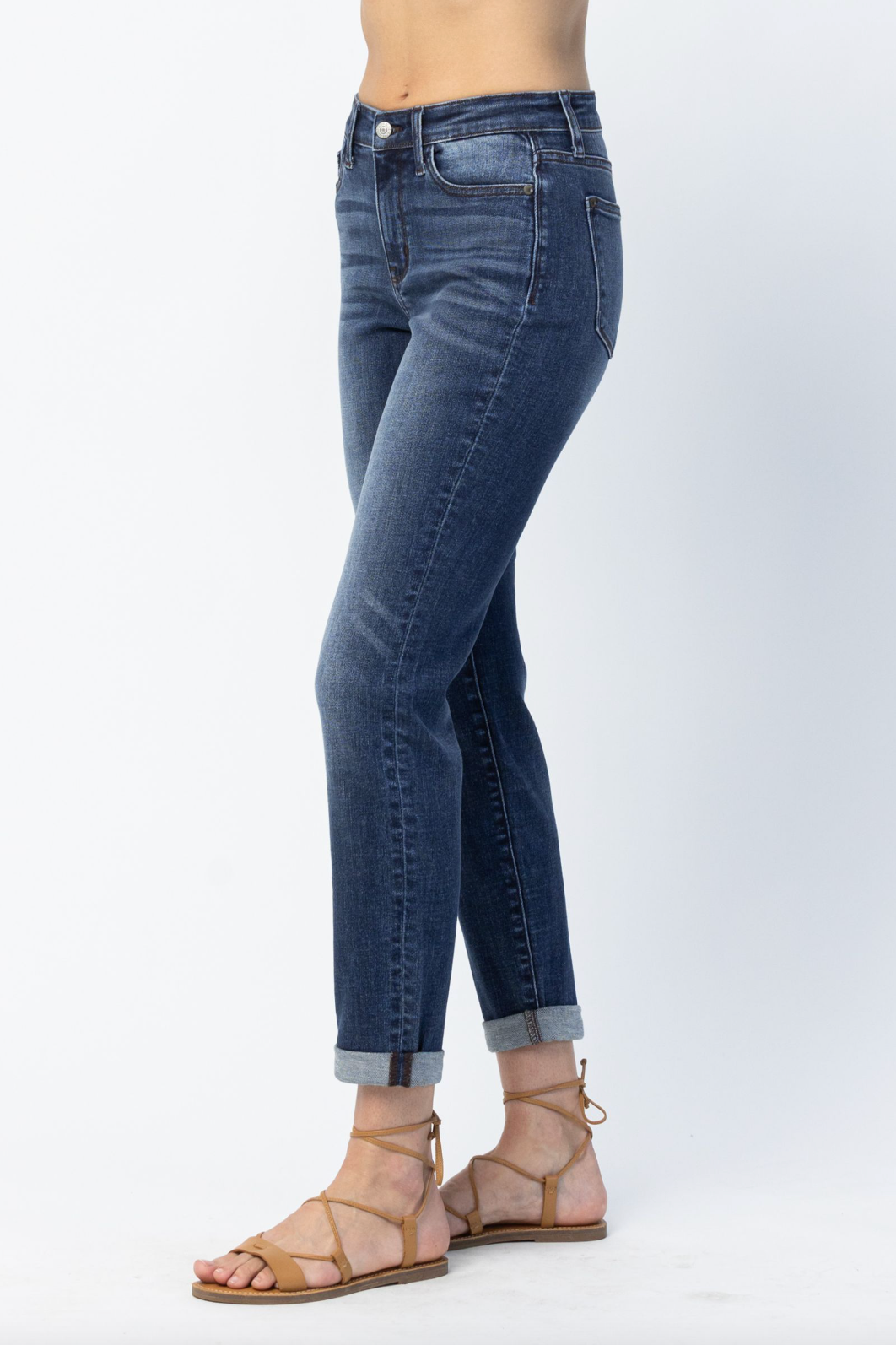 Judy Blue Cuffed Non-Distressed Girlfriend Jeans