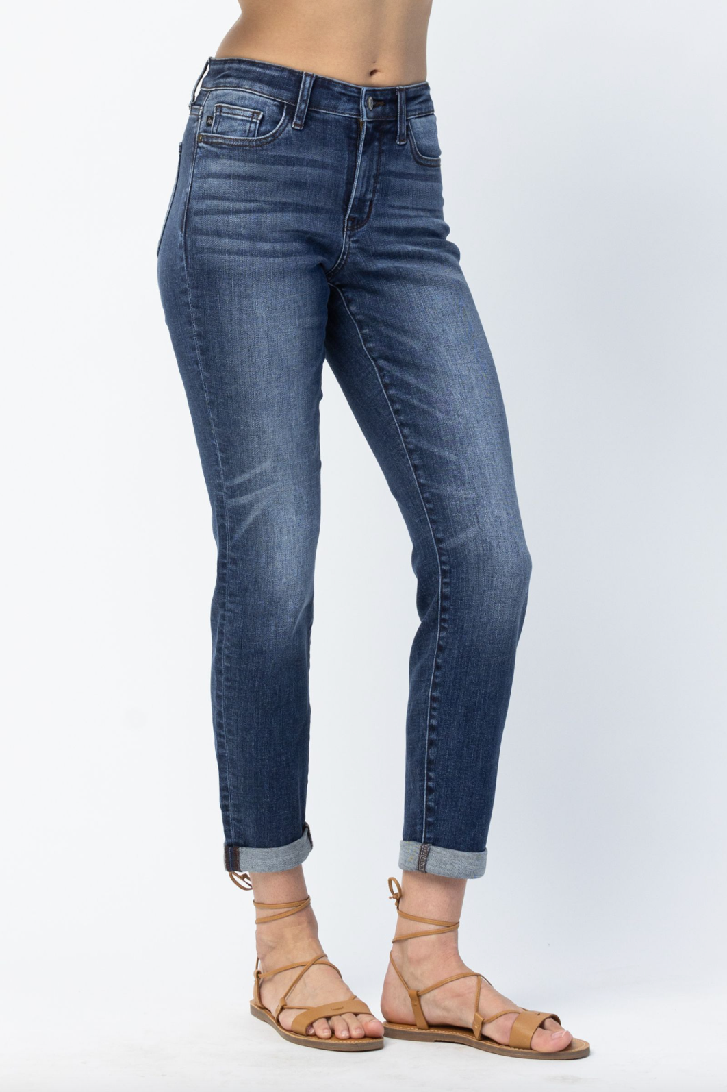 Judy Blue Cuffed Non-Distressed Girlfriend Jeans