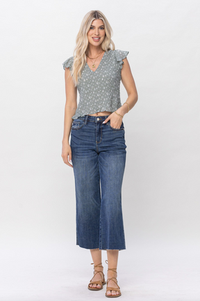 Judy Blue Raw Edge Wide Leg Crop Jeans