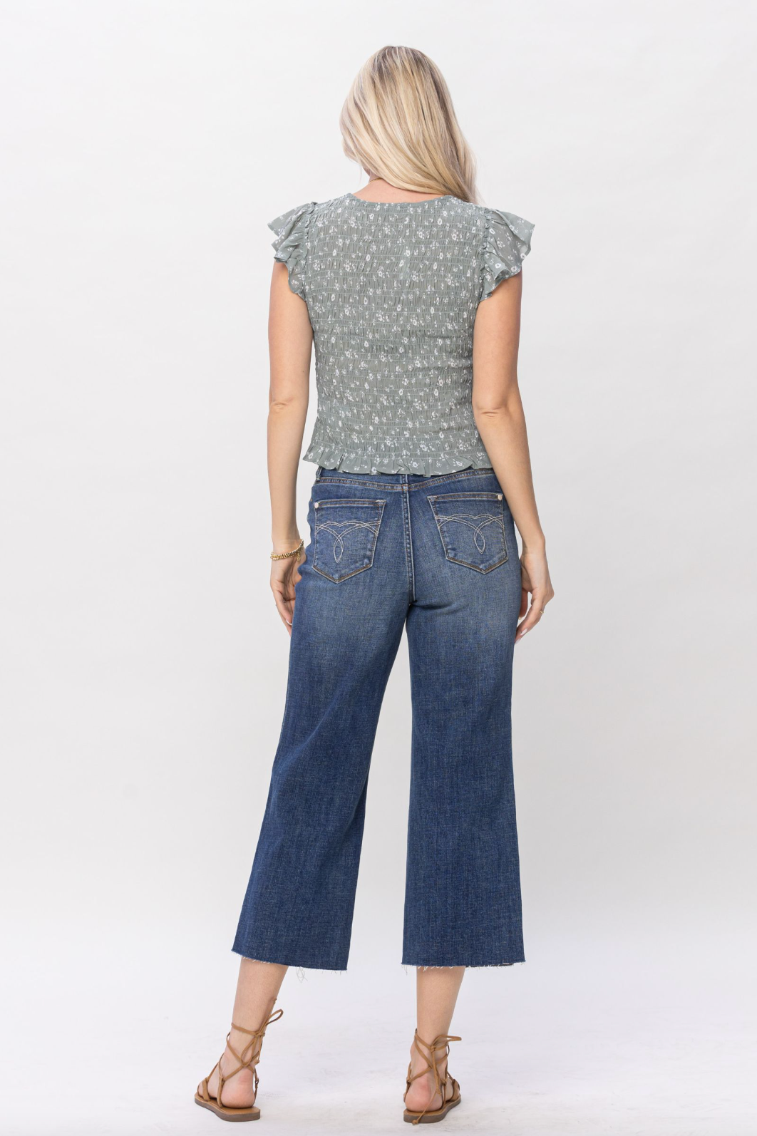 Judy Blue Raw Edge Wide Leg Crop Jeans