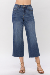 Judy Blue Raw Edge Wide Leg Crop Jeans