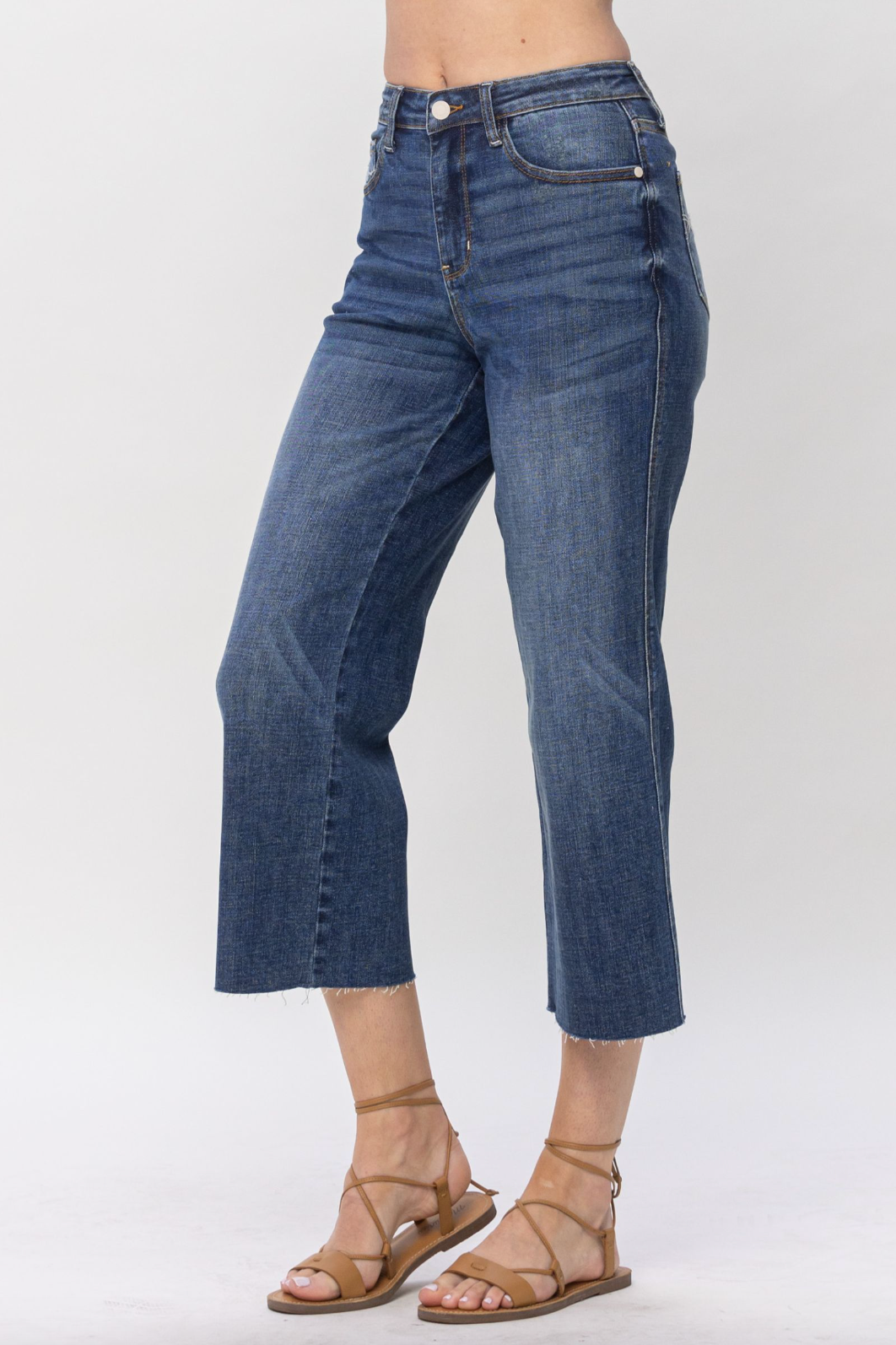 Judy Blue Raw Edge Wide Leg Crop Jeans