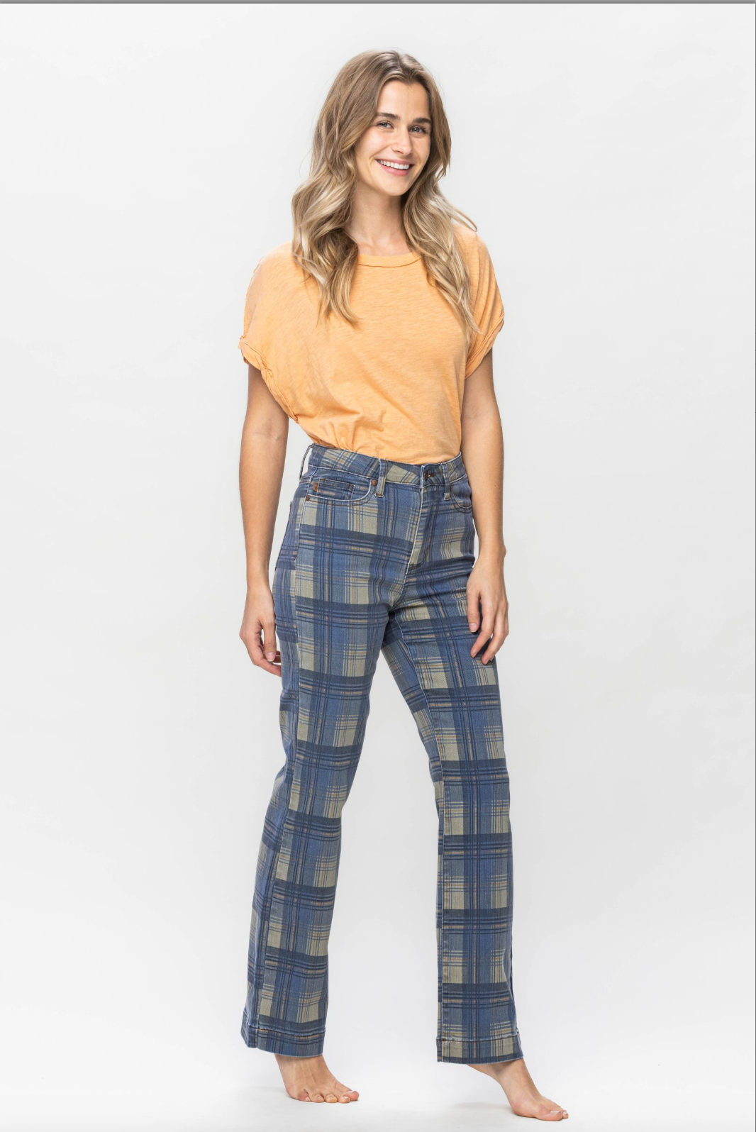 Judy Blue Vintage Plaid Straight Leg Jeans