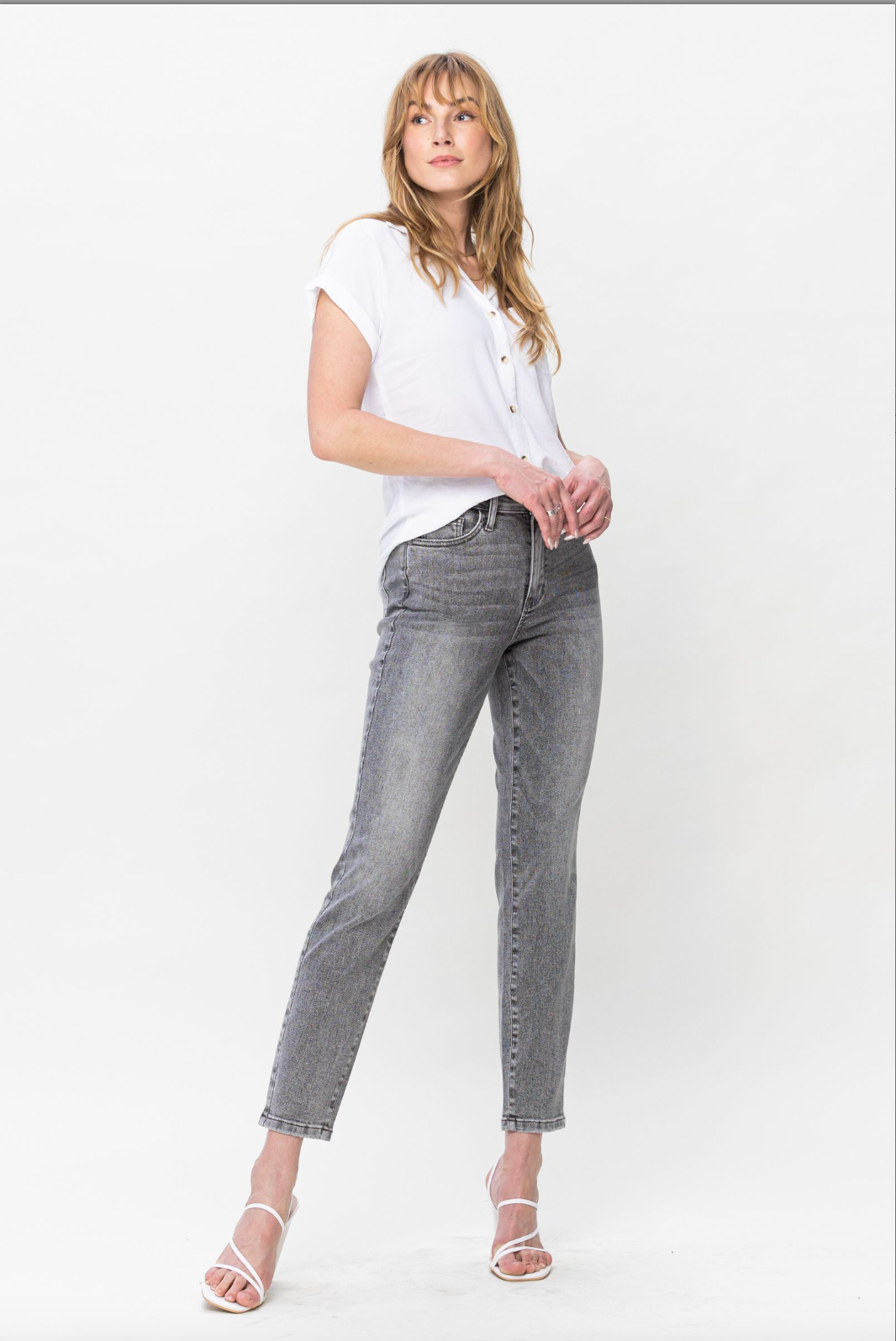 Judy Blue Stone Wash Grey Girlfriend Jeans