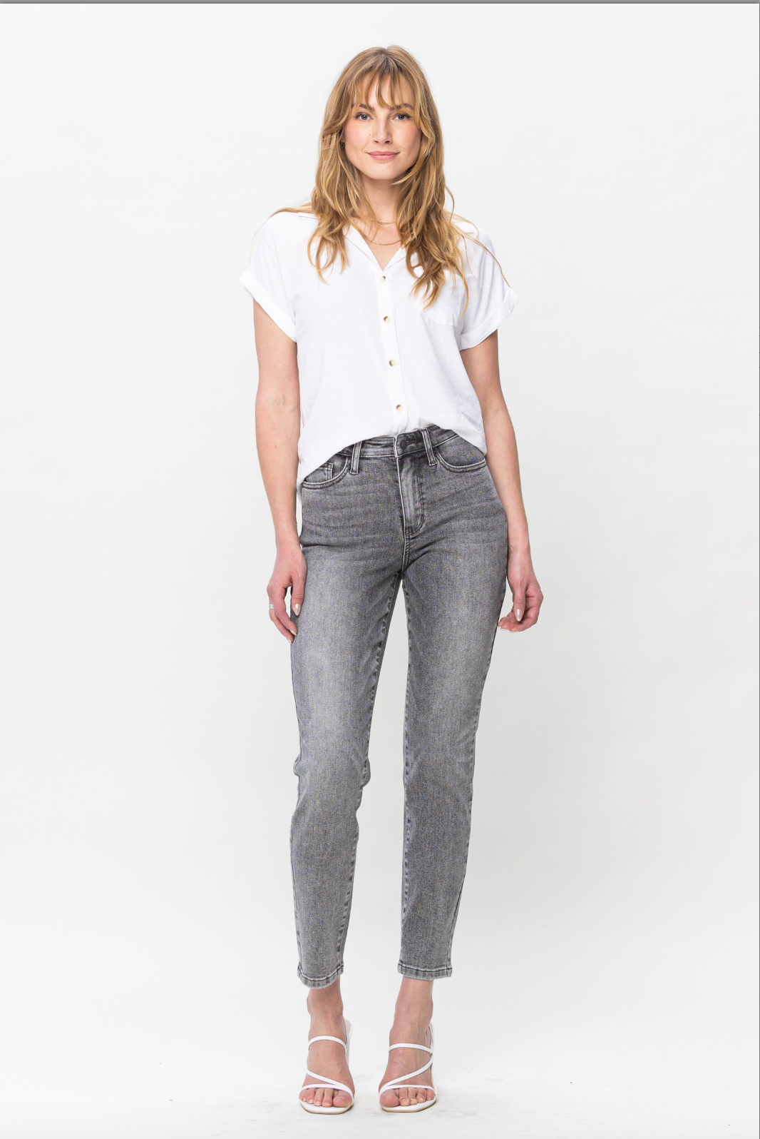 Judy Blue Stone Wash Grey Girlfriend Jeans