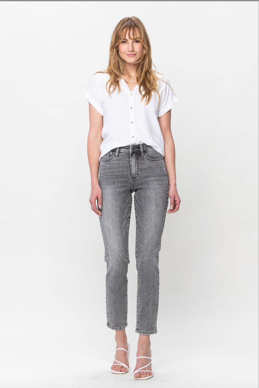 Judy Blue Stone Wash Grey Girlfriend Jeans