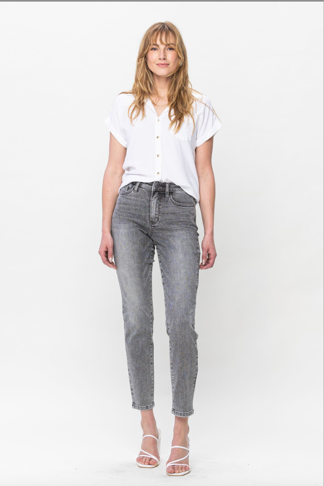 Judy Blue Stone Wash Grey Girlfriend Jeans
