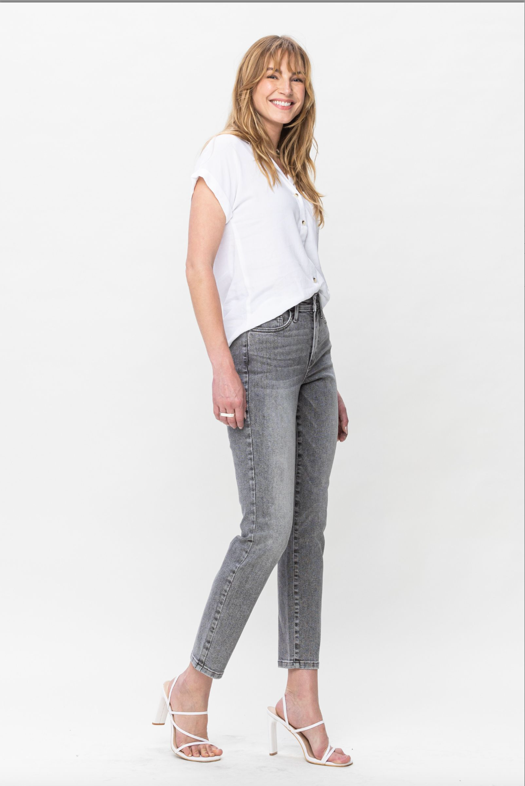 Judy Blue Stone Wash Grey Girlfriend Jeans