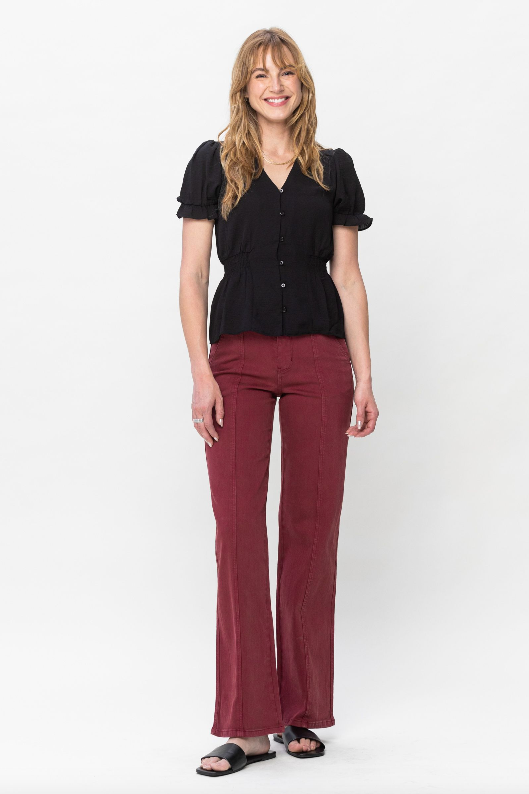 Judy Blue Front Seam Burgundy Jeans