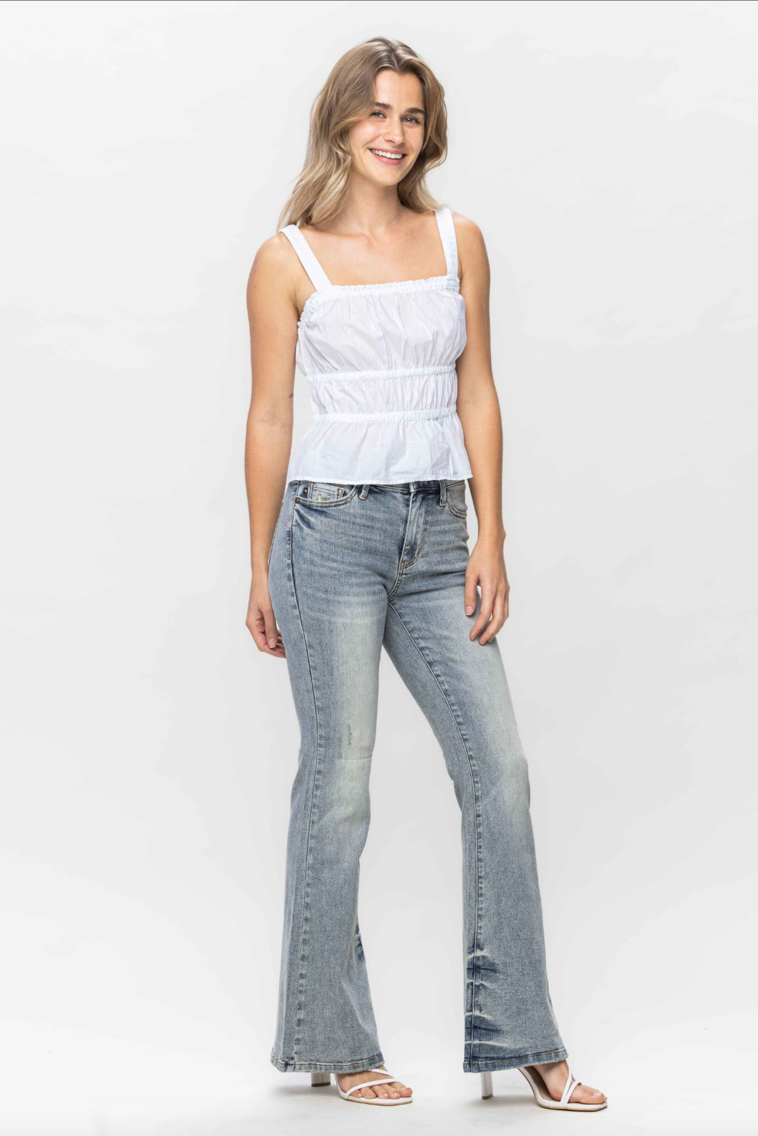 Judy Blue Tinted Pin Tack Flare Jeans